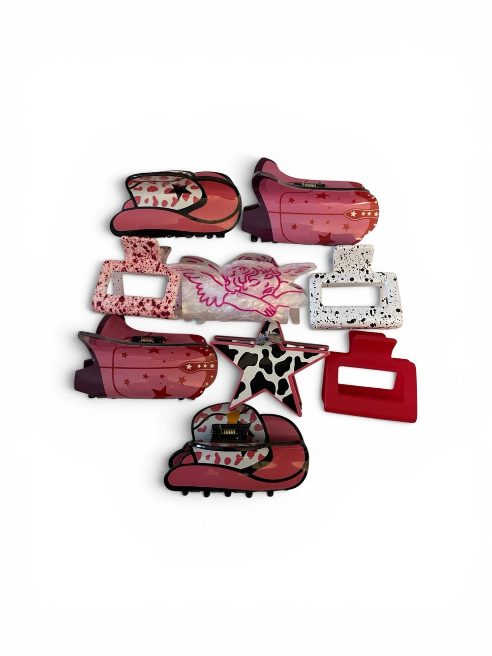 Women Pink Hair Clip Set - Assorted Shapes